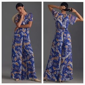 Anthropologie Floral The Somerset Jumpsuit Chiffon Edition